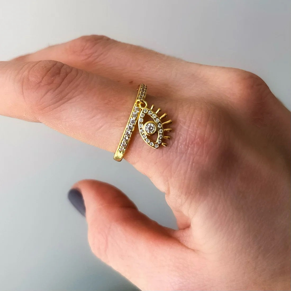 Anel Ajustável Banhado a Ouro Zircônia